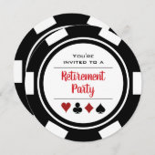 Poker Chip Black Red White Retirement Party Kaart (Voorkant / Achterkant)