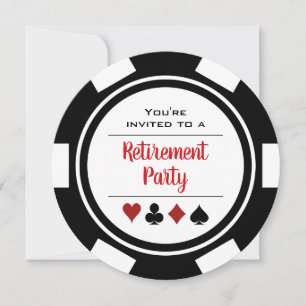Poker Chip Black Red White Retirement Party Kaart