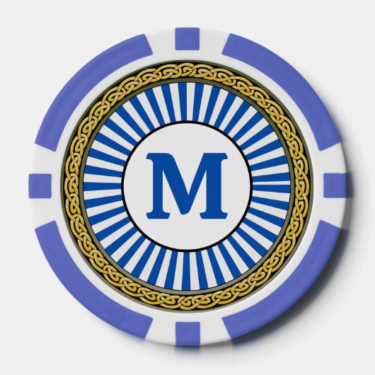 Poker Chip - Blauw - Gepersonaliseerd - Initiaal t (Voorkant)