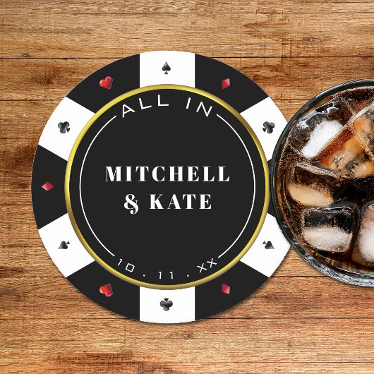 Poker Chip Bruiloft Ronde Kartonnen Onderzetter