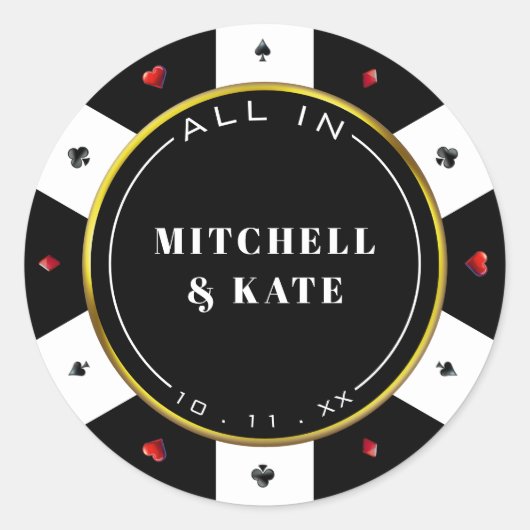Poker Chip Bruiloft Ronde Sticker (Voorkant)