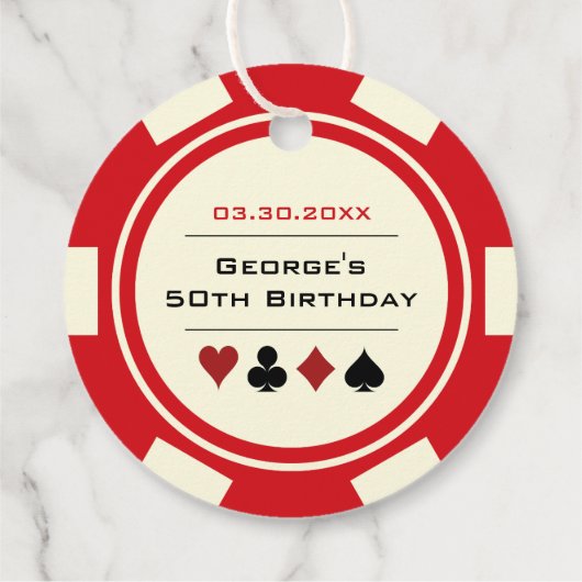 Poker Chip Casino Red van Witte Dag Bedankjes Labels (Achterkant)