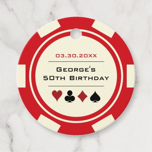 Poker Chip Casino Red van Witte Dag Bedankjes Labels (Voorkant)