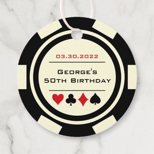 Poker Chip Casino Zwart Wit Verjaardag Bedankjes Labels (Achterkant)