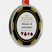 Poker Chip Eerste Kerstmis Mr & Mrs Black Gold Metalen Ornament (Rechts)
