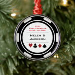 Poker Chip First Christmas Mr & Mrs Black White Metalen Ornament<br><div class="desc">Add this truly special black and white casino poker chip ornament to your Christmas tree,  this first year of marriage. This is a fabulous wedding gift for those who've tied the knot in Las Vegas or another casino city.</div>