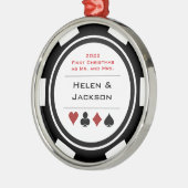 Poker Chip First Christmas Mr & Mrs Black White Metalen Ornament (Links)
