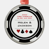 Poker Chip First Christmas Mr & Mrs Black White Metalen Ornament (Voorkant)