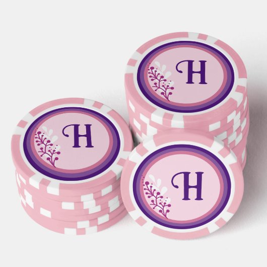 Poker Chip - Floral Uw initiaal toevoegen - (Opstapeling)