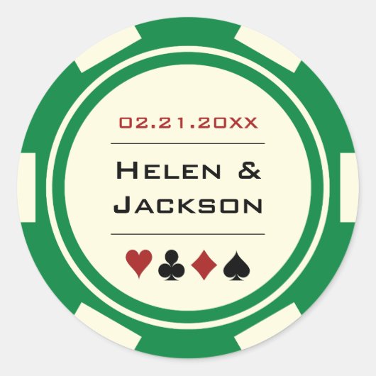 Poker Chip Groen en Wit Ronde Sticker (Voorkant)
