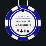 Poker Chip in Navy Blauw en Wit Casino Bruiloft Bedankjes Labels<br><div class="desc">Trouwen in Las Vegas of een andere leuke casino stad? Of een casino thema bruiloft? Deze marineblauwe en witte gunsttags zouden een perfecte aanvulling zijn op de gunsten van uw gast. Bijpassende uitnodigingen,  briefpapier en receptiebenodigdheden beschikbaar.</div>