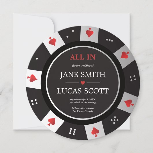 Poker Chip Las Vegas Casino Wedding Kaart (Voorkant)
