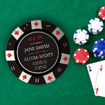 Poker Chip Las Vegas Casino Wedding Kaart<br><div class="desc">Maak kennis met onze unieke en gedenkwaardige trouwuitnodiging - ontworpen om eruit te zien als een pokerchip! Deze uitnodiging is perfect voor stellen met een liefde voor gokken, casino's of iets dergelijks in Vegas. De voorzijde van de uitnodiging is voorzien van een hoogwaardige, volledige kleurenafdruk van een pokerchip met uw...</div>