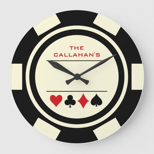 Poker Chip Man Cave Black and White Grote Klok (Voorkant)