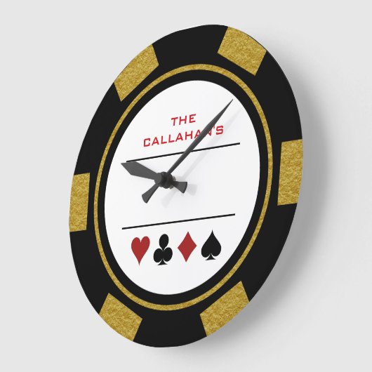 Poker Chip Man Cave Black en Gold Grote Klok (Hoek)