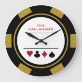 Poker Chip Man Cave Black en Gold Grote Klok (Voorkant)