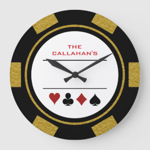 Poker Chip Man Cave Black en Gold Grote Klok