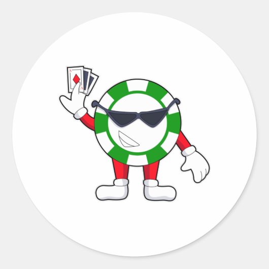 Poker chip met Poker cards Ronde Sticker (Voorkant)