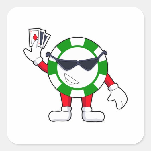 Poker chip met Poker cards Vierkante Sticker (Voorkant)
