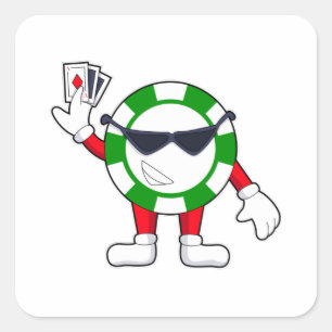 Poker chip met Poker cards Vierkante Sticker