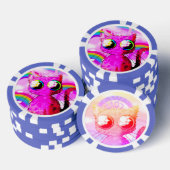 Poker chip met roze kawaii kat (Opstapeling)