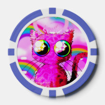 Poker chip met roze kawaii kat