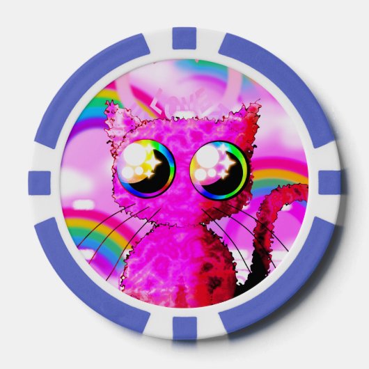 Poker chip met roze kawaii kat (Voorkant)