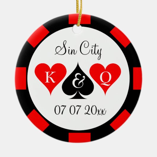 Poker chip munt ornament voor Sin City bruiloft (Voorkant)