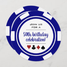Poker Chip Navy Blue White Vegas Casino Birthday