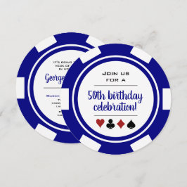 Poker Chip Navy Blue White Vegas Casino Birthday Kaart