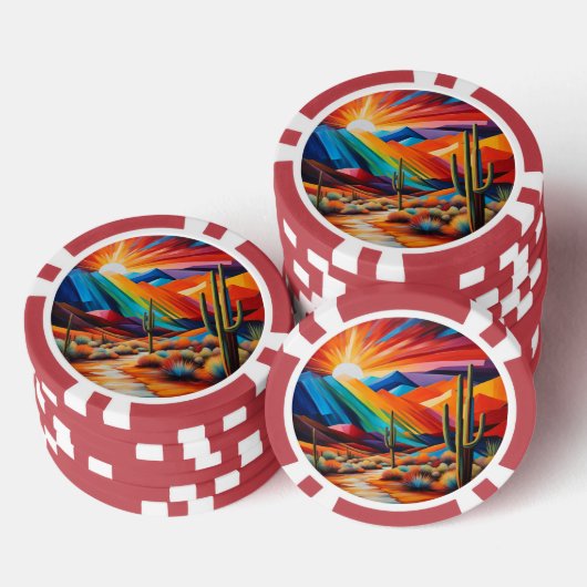 Poker Chip Set van Arizona Abstracte zonsondergang (Opstapeling)