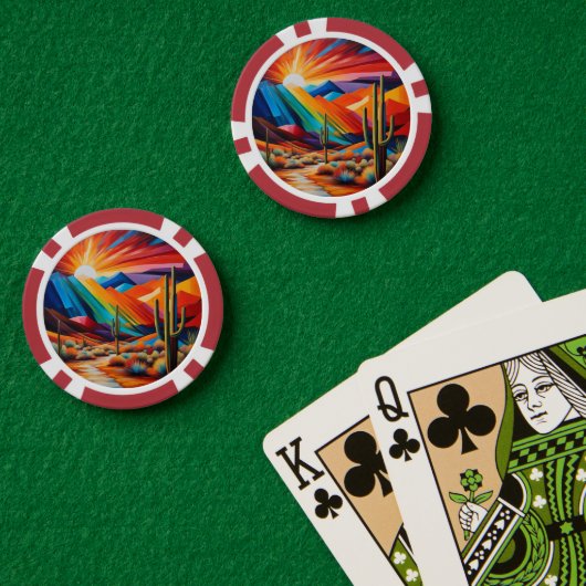 Poker Chip Set van Arizona Abstracte zonsondergang (Pokertafel (Dubbel))