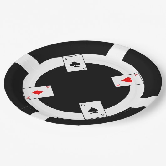 Poker Chip - zwart Papieren Bordje (Gekanteld)