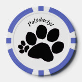 Poker Chip - Zwart Polydactyl Paw Print (Voorkant)