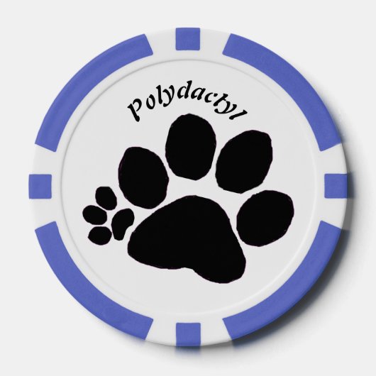 Poker Chip - Zwart Polydactyl Paw Print (Voorkant)