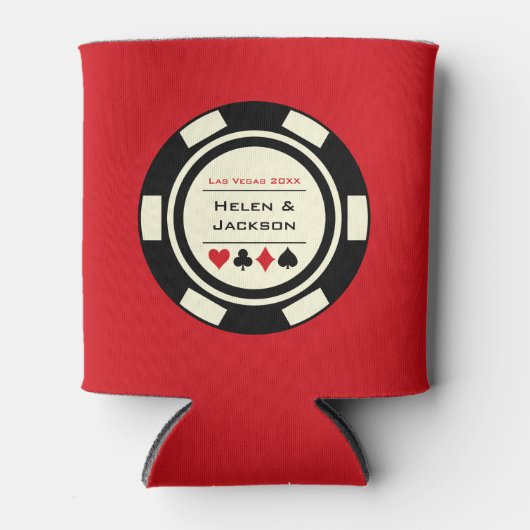 Poker Chip Zwart Rood Las Vegas Casino Bruiloft Blikjeskoeler (Voorkant)