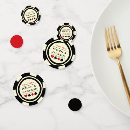 Poker Chip Zwart Wit Rood Vegas Bruiloft Confetti