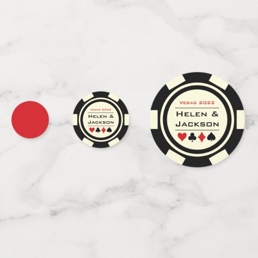 Poker Chip Zwart Wit Rood Vegas Bruiloft Confetti (Achterkanten)