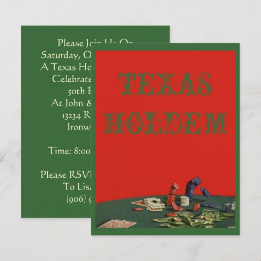 Poker Chips Card Game Party Geëiste Uitnodiging (Voorkant / Achterkant)