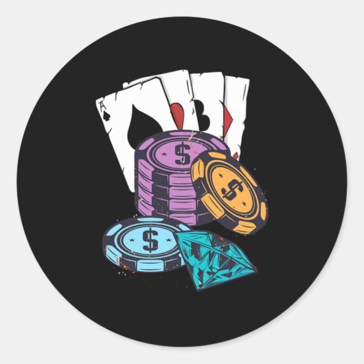 Poker Chips Casino Gambler Holdem Bluff Cards Gift Ronde Sticker (Voorkant)
