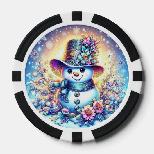 Poker Chips met Mrs. Snowman - Leuk Winter Design (Voorkant)