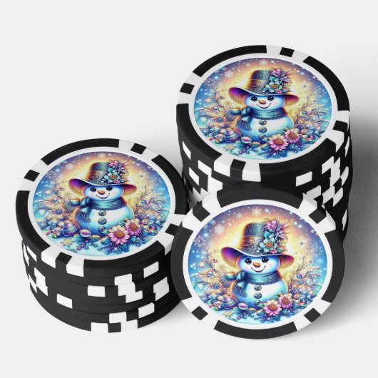 Poker Chips met Mrs. Snowman - Leuk Winter Design (Opstapeling)
