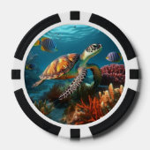 Poker Chips met Onderzeese Schildpad & Vis Oceaan (Voorkant)