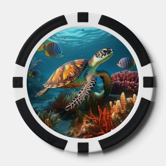 Poker Chips met Onderzeese Schildpad & Vis Oceaan (Voorkant)