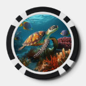 Poker Chips met Onderzeese Schildpad & Vis Oceaan (Achterkant)
