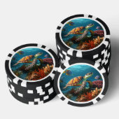 Poker Chips met Onderzeese Schildpad & Vis Oceaan (Opstapeling)
