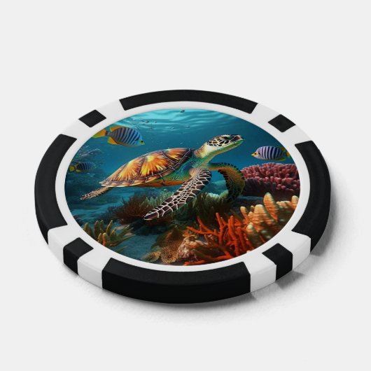Poker Chips met Onderzeese Schildpad & Vis Oceaan (Enkel)
