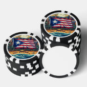 Poker Chips met Puerto Rico Vlag Over het Strand (Opstapeling)