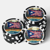 Poker Chips met Puerto Rico Vlag Over het Strand (Opstapeling)