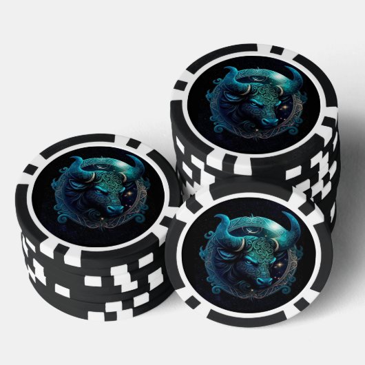 Poker Chips met Stier Zodiac Symbool (Opstapeling)